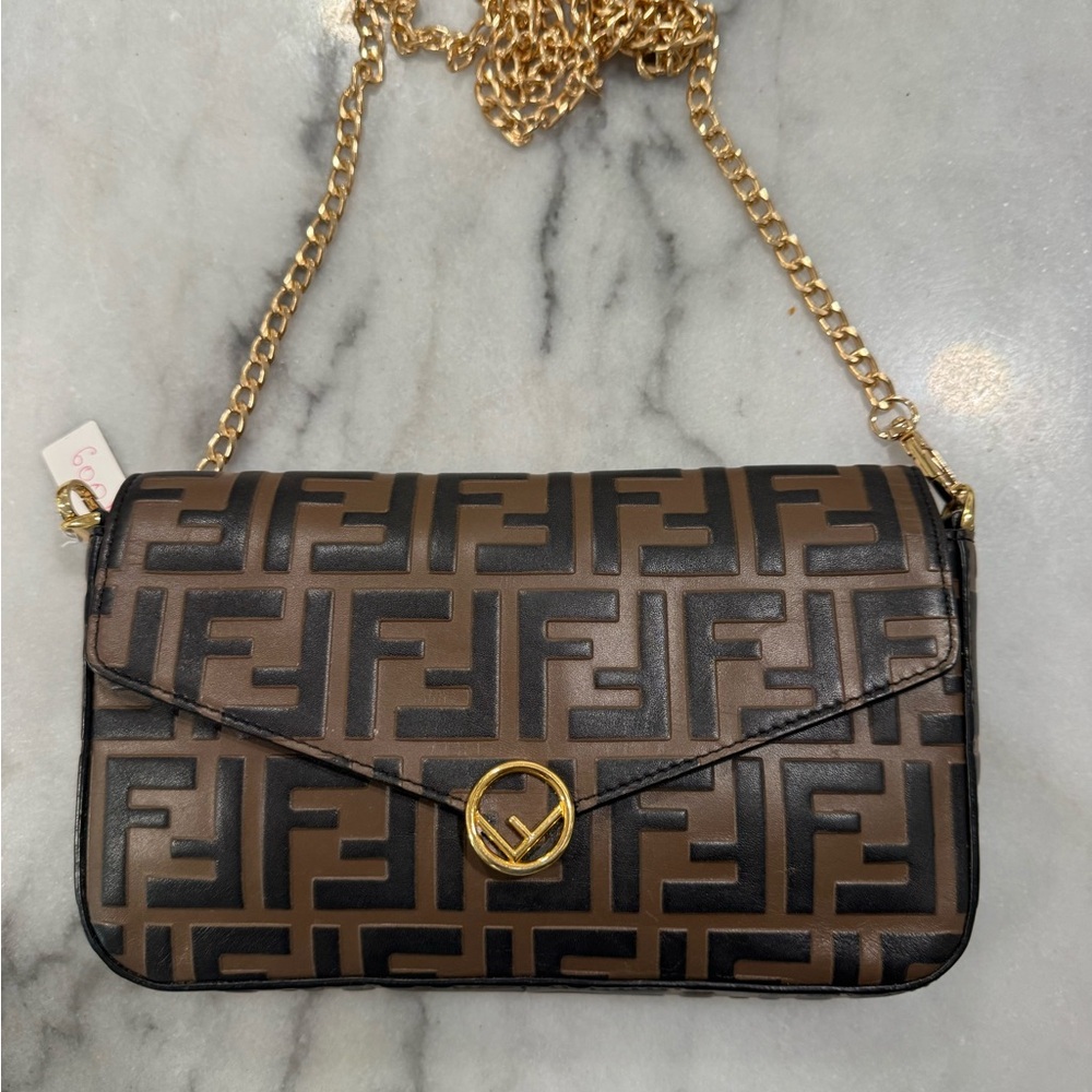Fendi Black and Brown Logo Crossbody with Gold Accents - Picture 2 of 6